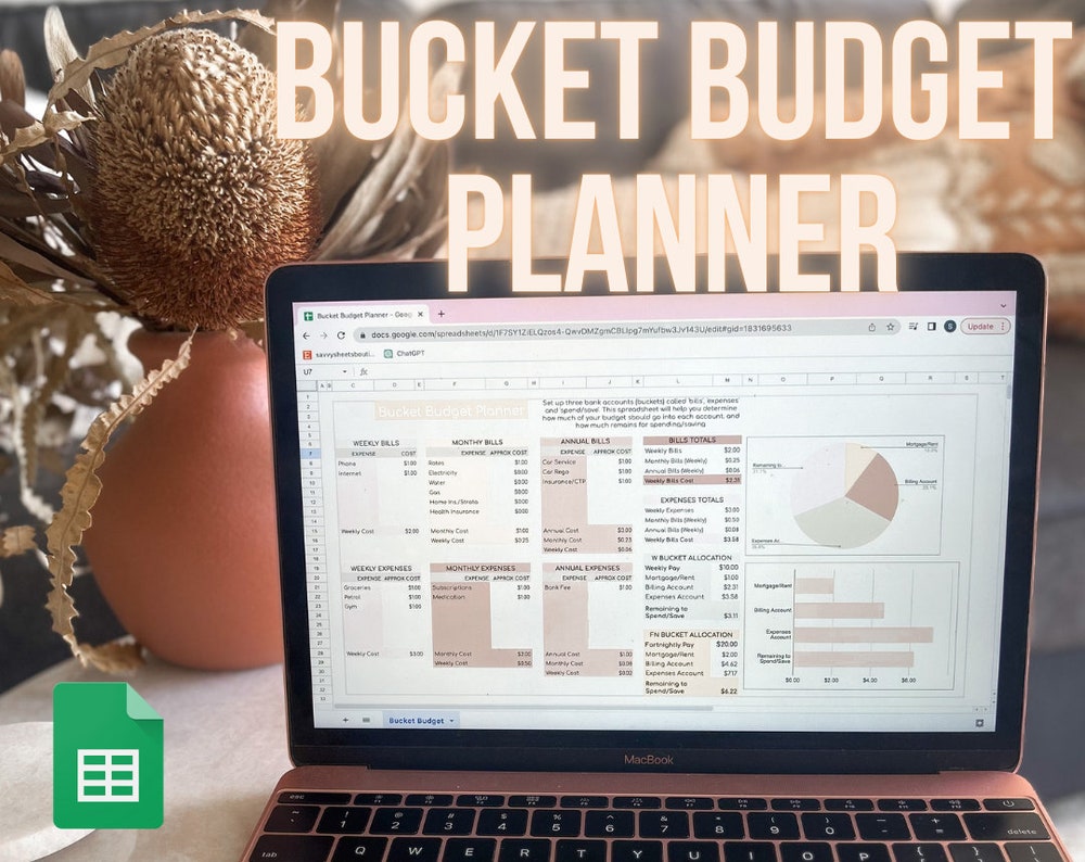 Pink Mauve Bucket Budget Payday Planner Spreadsheet