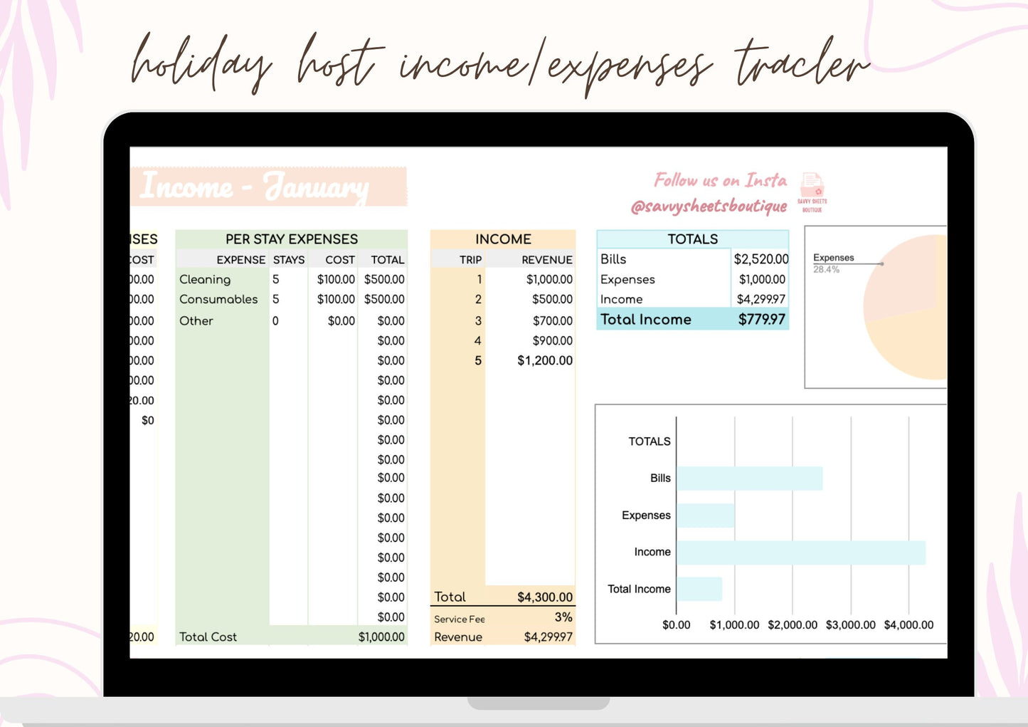 Holiday Host Income and Expenses Tracker Spreadsheet - Google Sheets Instant Download