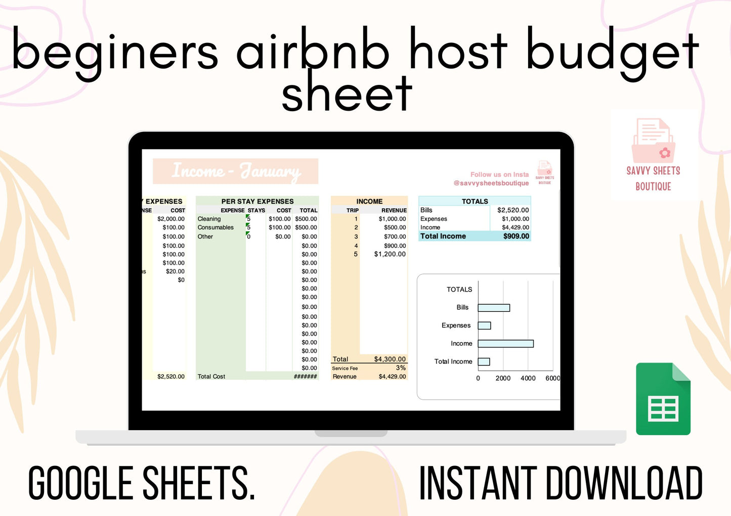 Holiday Host Income and Expenses Tracker Spreadsheet - Google Sheets Instant Download