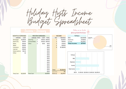 Holiday Host Income and Expenses Tracker Spreadsheet - Google Sheets Instant Download