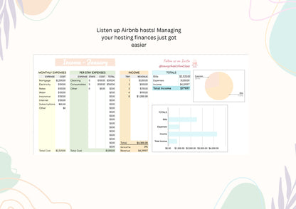 Holiday Host Income and Expenses Tracker Spreadsheet - Google Sheets Instant Download
