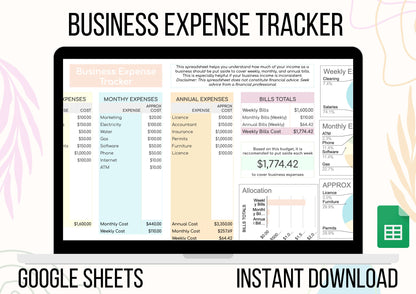 Business Expenses Tracker Budget Spreadsheet- Google Sheets Instant Download