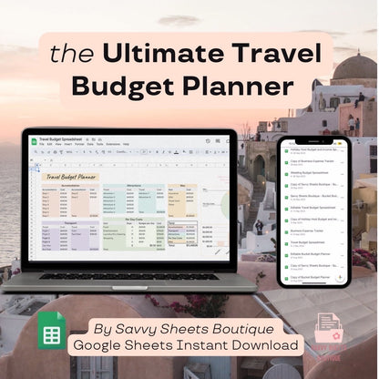 Savvy Sheets - Travel Budget Planner Spreadsheet - Google Sheets Instant Download